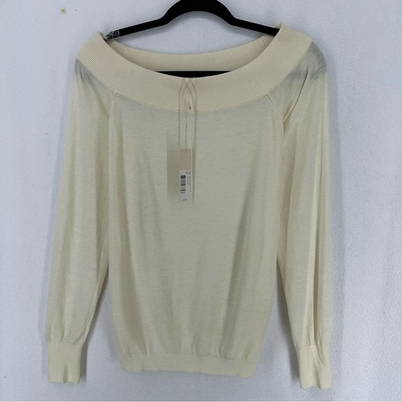 NWT Rebecca Taylor Off Shoulder Wool Blend Sweater Womens Large Beige - Picture 1 of 11